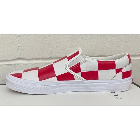 Vans Leather Red White Check Classic Slip-On Shoes Mens 13 New Fast Ship - Picture 7 of 12